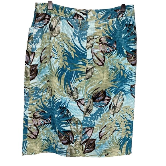 Doncaster Pencil Skirt Size 4 100% Silk Floral Pattern Pockets Blue & Brown Line - Picture 5 of 7